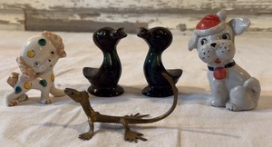 Blue Mountain Pottery Ducks, Circus Dog, Vintage Ceramic Dog, Brass Lizard