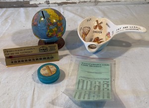 Vintage Globe Bank, NSP Thermometer, Foshay Tower Souvenir, Two-Cylinder Club, Gravy Separator