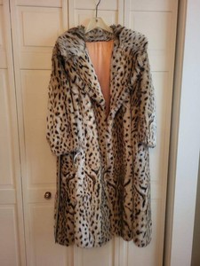 Tissavel French Faux Fur Leopard Print Full Length Coat Pink Lining