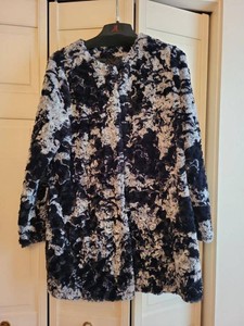 Adrienne Landau Faux Fur Open Front Jacket Black Gray Size L