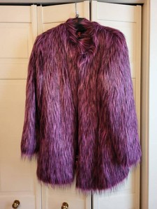 Adrienne Landau Faux Fur Coat Plum Purple Shaggy Womens M