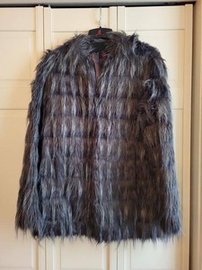 Adrienne Landau Faux Fur Jacket Brown Gray Hook Front Size M