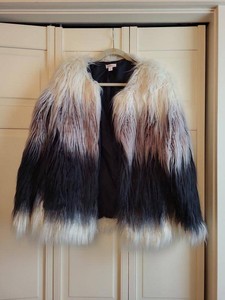 Xhilaration Faux Fur Jacket Ombre Black Cream Womens Size L