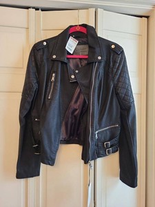 Ci Sono By Cavalini Black Faux Leather Moto Jacket Women��s