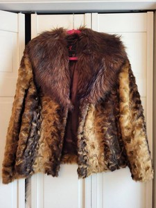 Adrienne Landau Faux Fur Jacket Brown Mixed Texture Size M