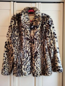 Monde Faux Fur Leopard Print Toggle Coat Womens Size L