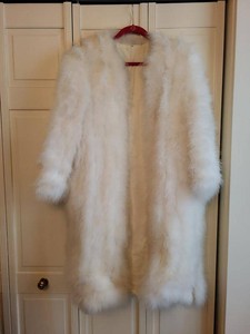 Vintage White Marabou Style Evening Coat Satin Lined Size M