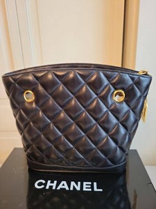 Chanel Marked Quilted Leather Handbag w Chain Strap Box Dust Bag