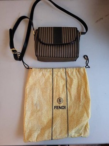 Fendi Pequin Stripe Crossbody Shoulder Bag Brown Black Leather Trim