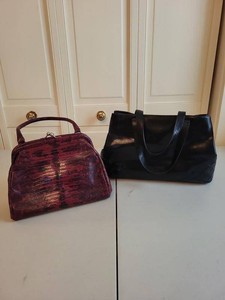 Monsac Leather Handbags Black Tote and Burgundy Frame Satchel