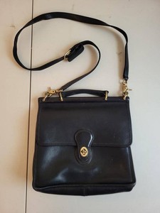 Vintage Coach Willis Leather Top Handle Shoulder Bag Black Brass
