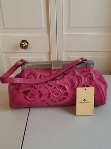 Patricia Nash Burnished Tooled Pink Leather Frame Clutch Wristlet