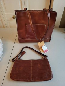 Patricia Nash Leather Tote & Shoulder Bag Set Heritage Tan Toscano