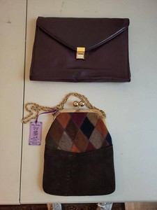 Daytons Italian Leather Clutch & Vintage Argyle Suede Kisslock Purse