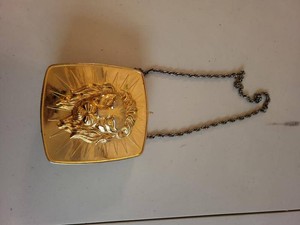 Vintage Gold Tone Lion Head Metal Box Purse Chain Strap Handbag