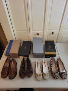 Womens Flats Shoe Lot Prada Clarks Liz Claiborne Leopard Prints
