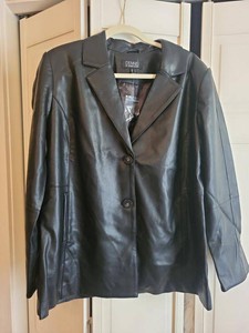 Dennis by Dennis Basso Black Faux Leather Blazer Jacket Women��s M