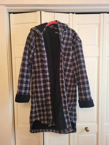 Centigrade Hooded Plaid Sherpa Lined Coat Womens Medium Black