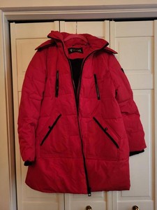 Guess Los Angeles Hooded Puffer Parka Pink Faux Fur Trim Womens