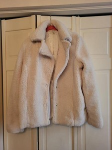 Max Studio Sherpa Teddy Jacket Ivory Snap Front Womens Medium