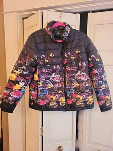Curations Floral Print Puffer Jacket Removable Hood Womens M