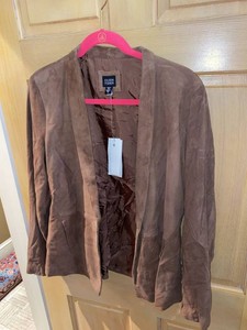 Eileen Fisher Brown Suede Open Front Jacket Women��s M NWT
