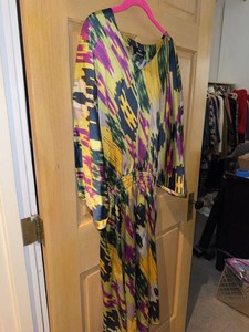 Dennis Basso Womens Abstract Print Smocked Waist Midi Dress M