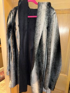Adrienne Landau Reversible Faux Fur Coat Black Gray Striped M