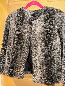 Clothes by Revue Faux Fur Jacket Gray Black Open Front Size L