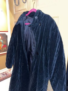 Drizzle Black Quilted Velvet Long Coat Made in USA Womens