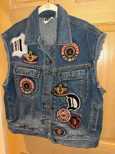 Vintage DKNY Jeans Patched Denim Vest Sleeveless Logo Back Size 6