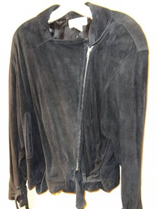 Anne Klein II Womens Black Suede Leather Zip Front Jacket Size L