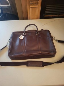 Coach Brown Leather Laptop Briefcase Messenger Bag w Strap Lock