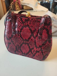 Bo Marke Red Snakeskin Print Structured Shoulder Handbag Purse