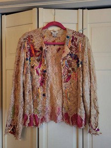 Sandy Starkman Embellished Lace Knit Jacket Boho Artwear XL India