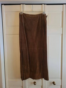 Lauren Ralph Lauren Brown Suede Leather Midi Skirt Womens Size 10