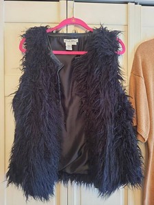 Telluride Clothing Co Black Faux Fur Shaggy Vest Womens L