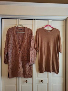 Adrienne Vittadini Knit Cardigan & Sweater Dress Set Brown Women