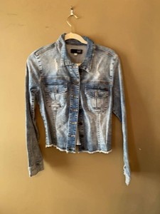 KUT From The Kloth Womens Distressed Denim Jacket Size L Blue