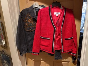 Womens Jacket Lot Carole Little Denim & Red Textured Blazer