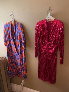 Pair of Vintage Womens Dresses Sequin Party & Floral Midi