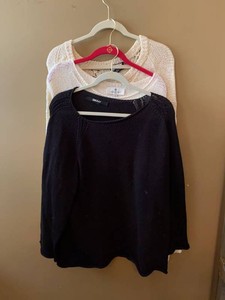 Womens Sweater Lot DKNY Laurie Felt Knit Pullover Fringe Cable Knit