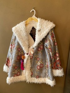 Johnny Was BIYA Floral Brocade Faux Fur Trim Jacket Coat Size M