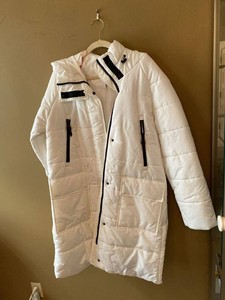 Susan Graver Womens White Hooded Long Puffer Coat Size M