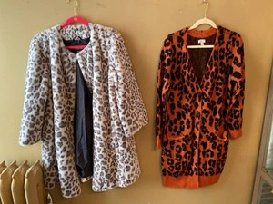 Womens Animal Print Coat & Cardigan Set Dennis Basso LOGO ML