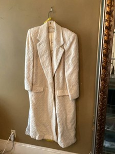 Vintage Perry Ellis Ivory Textured Long Coat Womens Size 10 USA