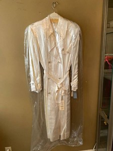 David Hayes Ivory Satin Trench Coat Belted Style 5206 Size 6 NOS