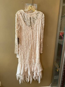 Beaded Lace Evening Dress & Matching Clutch Blush Pink Womens M
