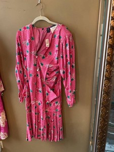 Vintage Emanuel Ungaro Parallele Silk Dress Pink Floral Size 8 NOS