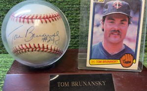 Tom Brunansky #24 Autographed Baseball with Card and Wood Stand- Minnesota Twins Baseball